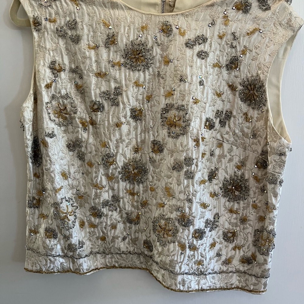 Vintage Embellished Cream and Gold Women's Top